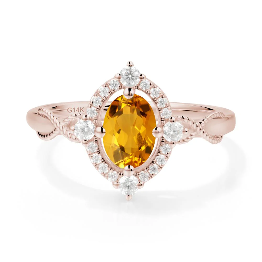 Vintage Oval Citrine Halo Ring - Image 9