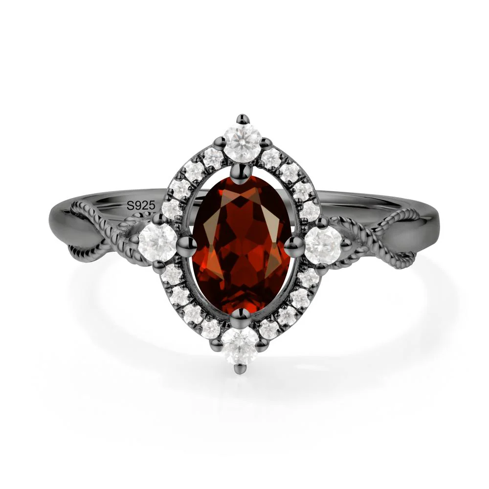 Vintage Oval Garnet Halo Ring - Image 5