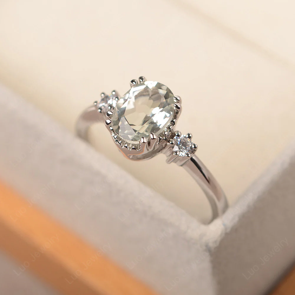 Oval Green Amethyst Double Prong Ring - Image 2