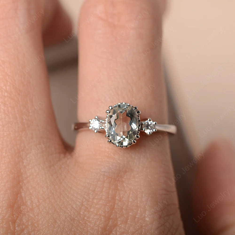 Oval Green Amethyst Double Prong Ring - Image 5