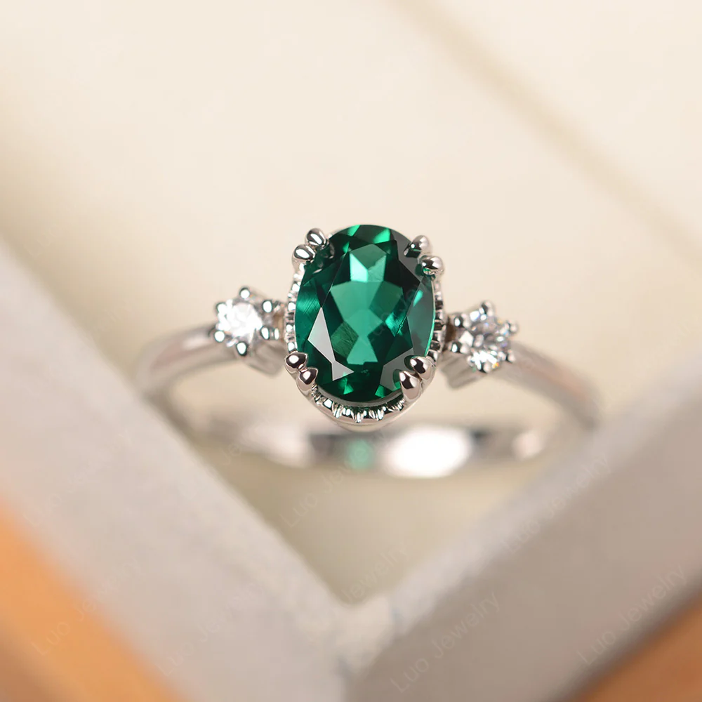 Emerald Double Prong Oval Engagement Ring