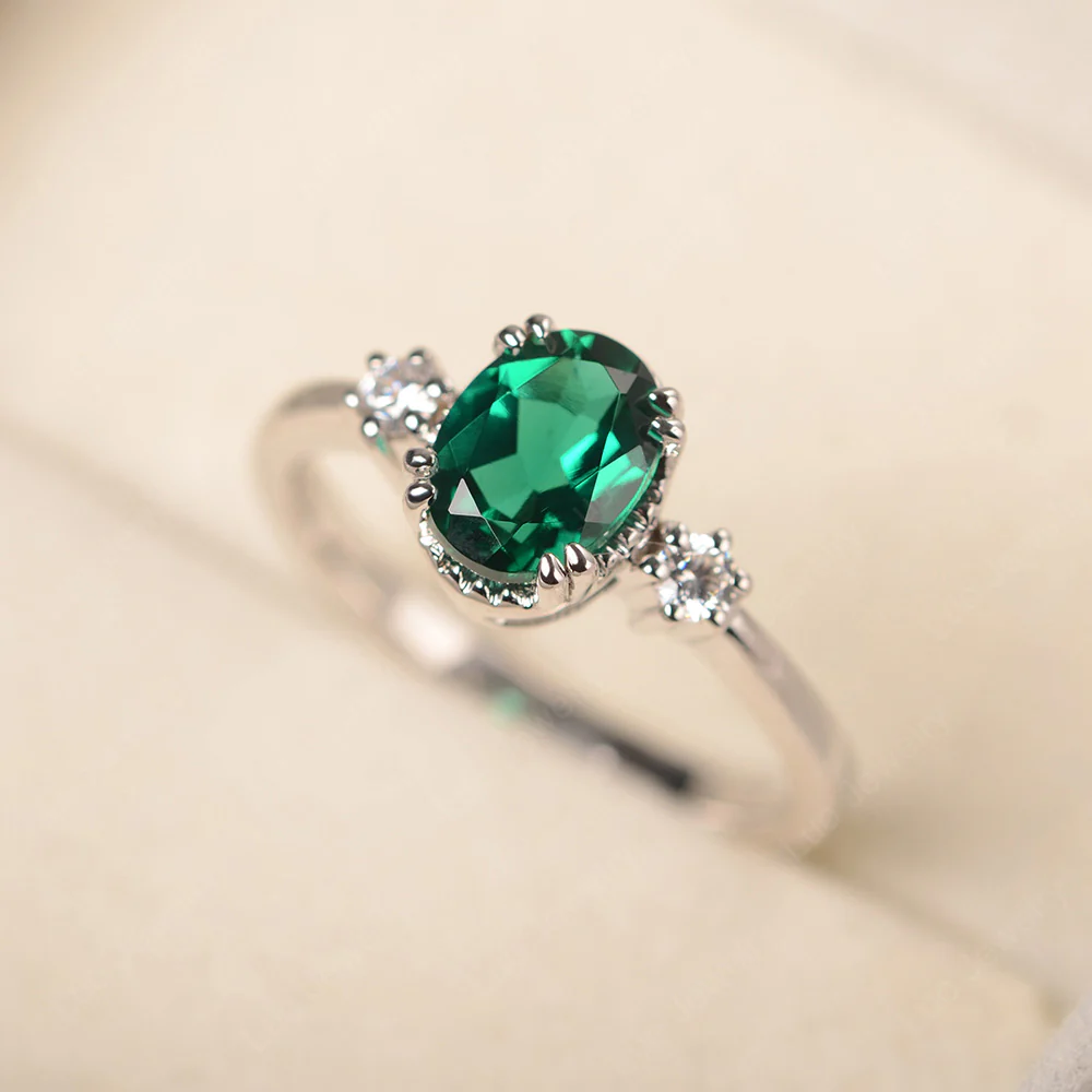 Emerald Double Prong Oval Engagement Ring - Image 2