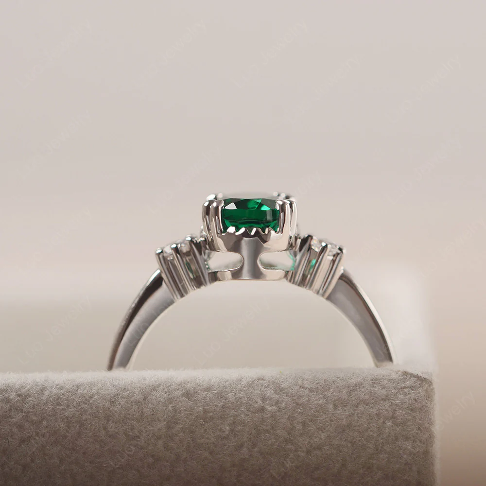 Emerald Double Prong Oval Engagement Ring - Image 4