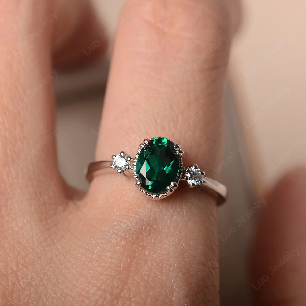 Emerald Double Prong Oval Engagement Ring - Image 5