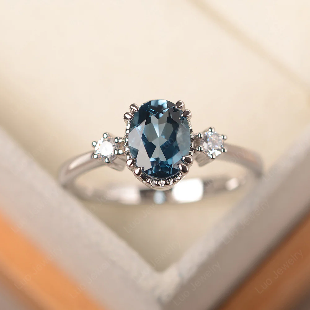 Oval London Blue Topaz Double Prong Ring