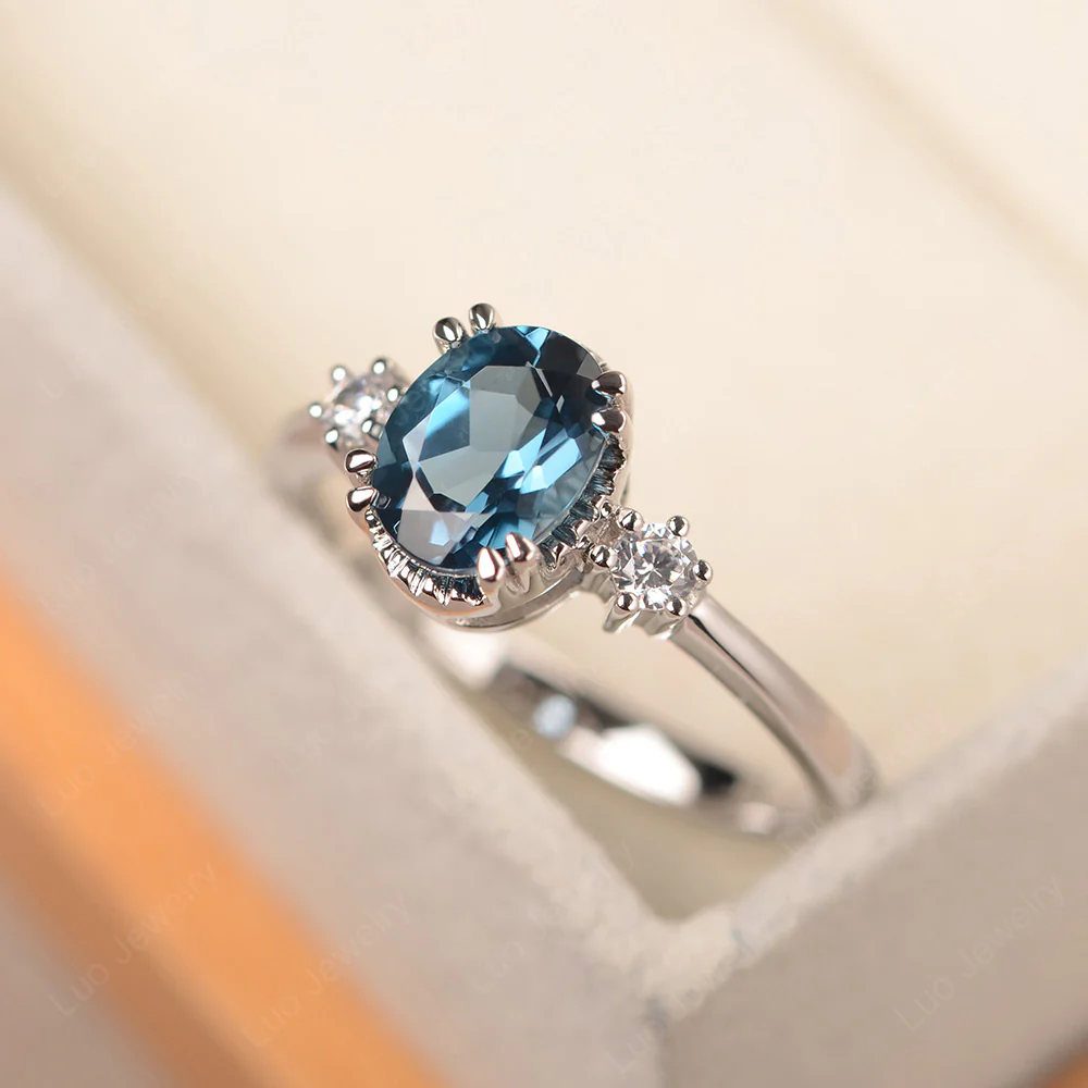Oval London Blue Topaz Double Prong Ring - Image 2