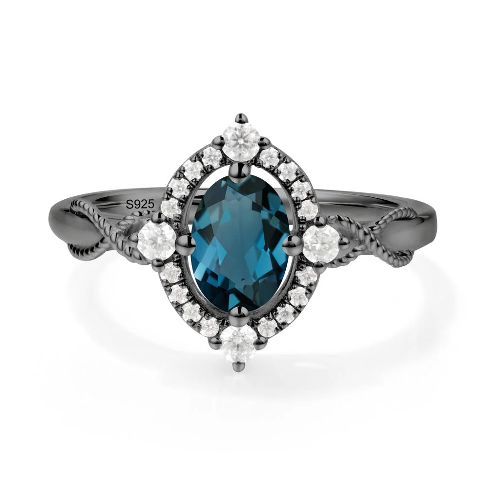 Vintage Oval London Blue Topaz Halo Ring - Image 2
