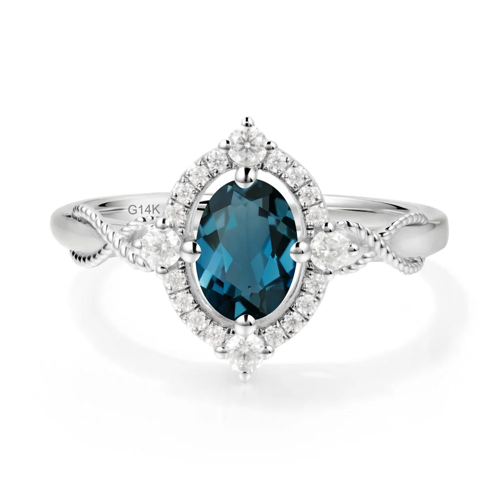 Vintage Oval London Blue Topaz Halo Ring - Image 5