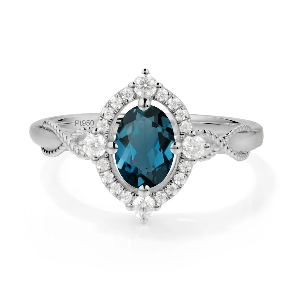Vintage Oval London Blue Topaz Halo Ring - Image 6