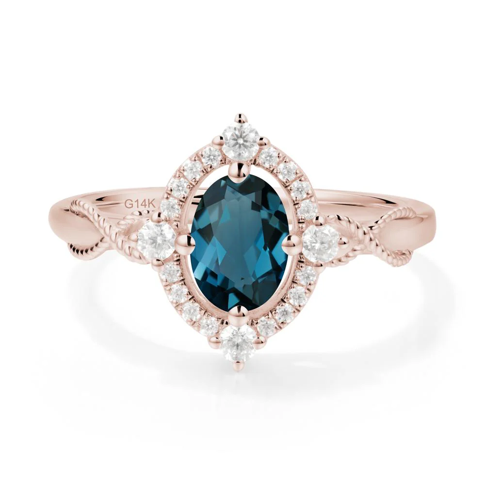 Vintage Oval London Blue Topaz Halo Ring - Image 8
