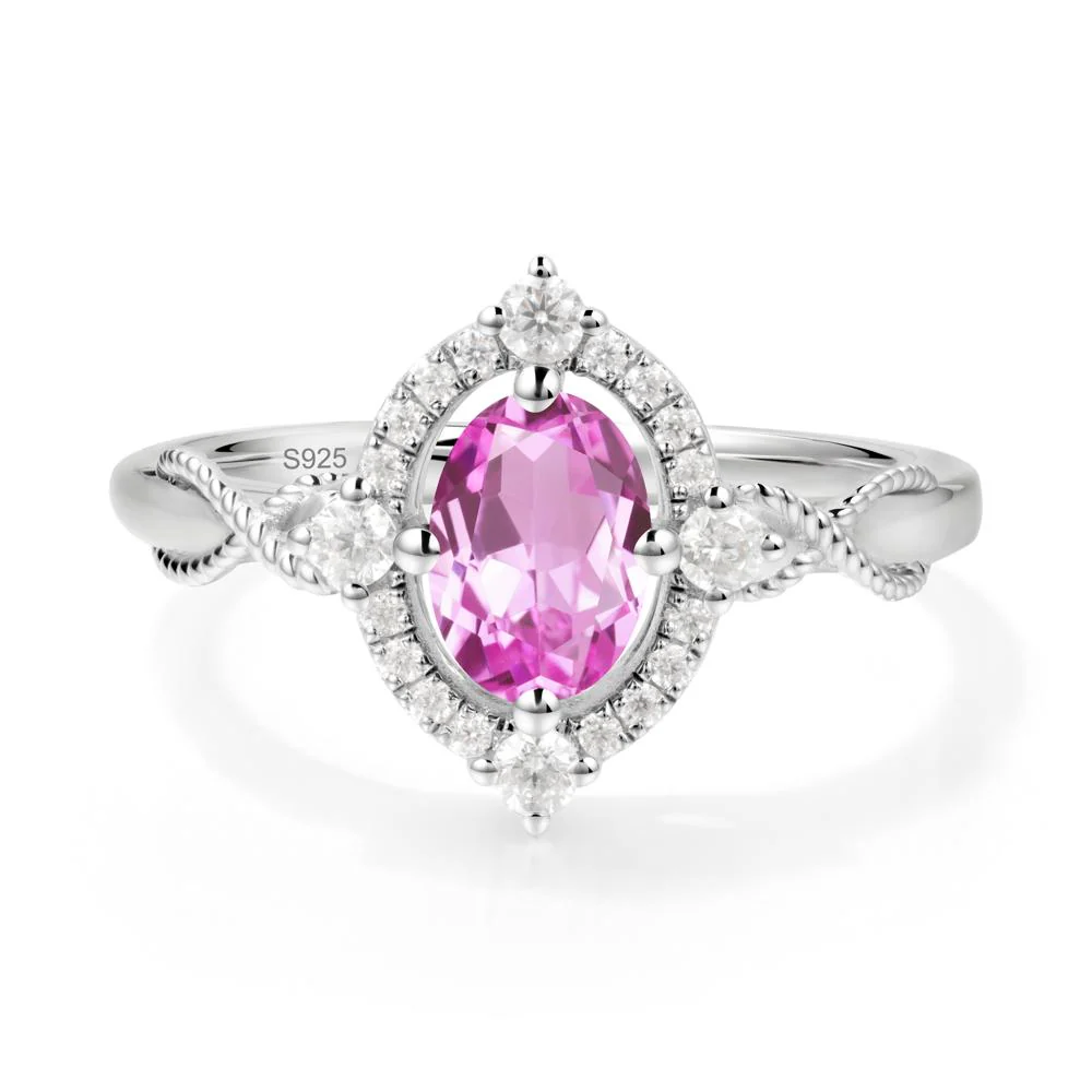 Vintage Oval Pink Sapphire Halo Ring