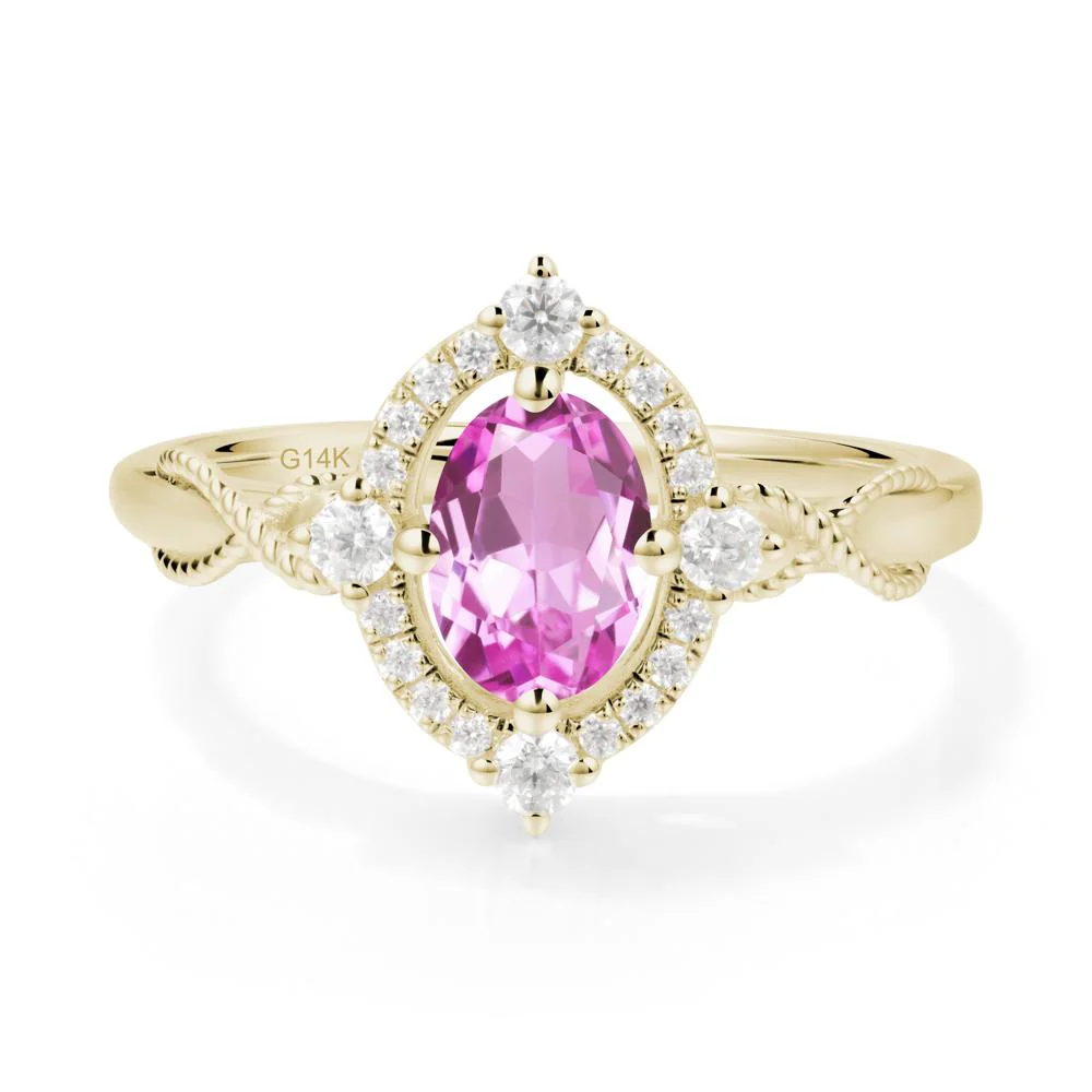 Vintage Oval Pink Sapphire Halo Ring - Image 6