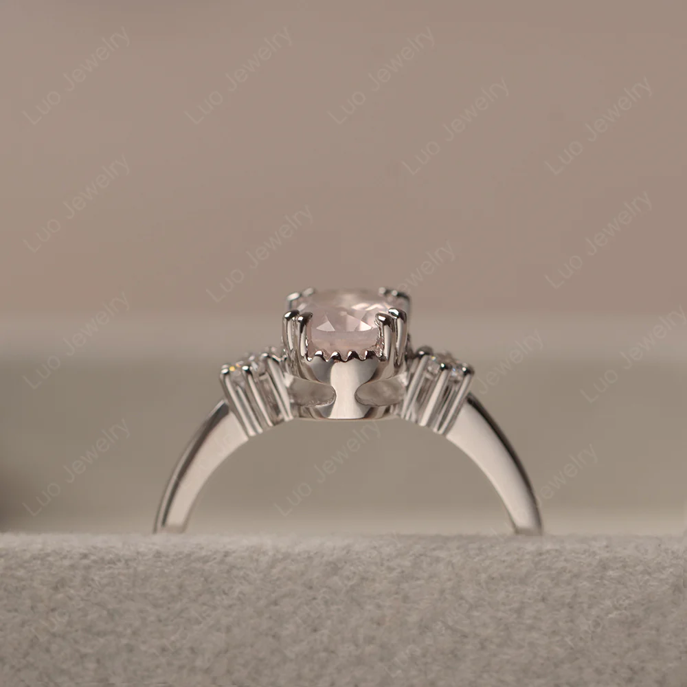 Oval Rose Quartz Double Prong Ring - Image 4
