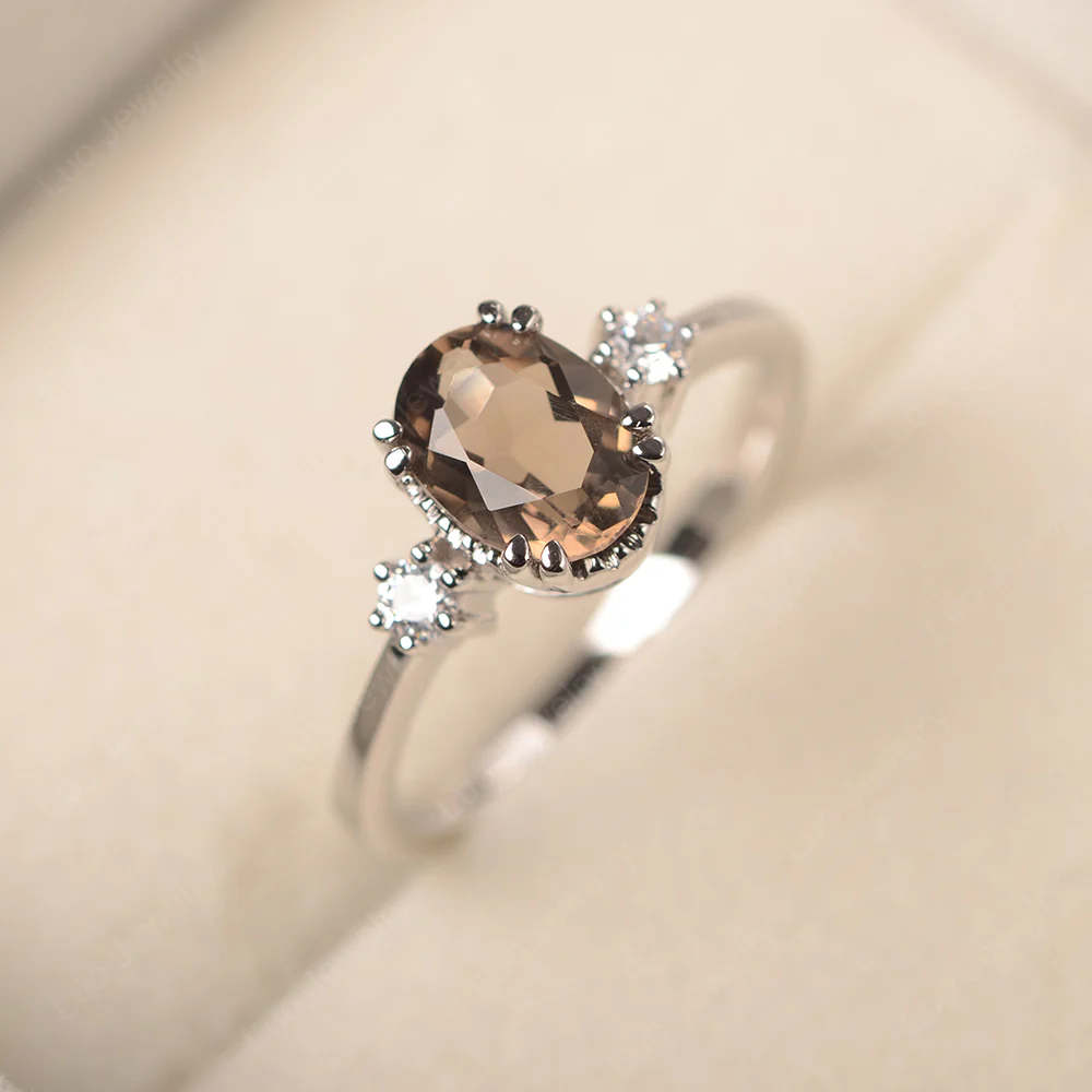 Oval Smoky Quartz Double Prong Ring