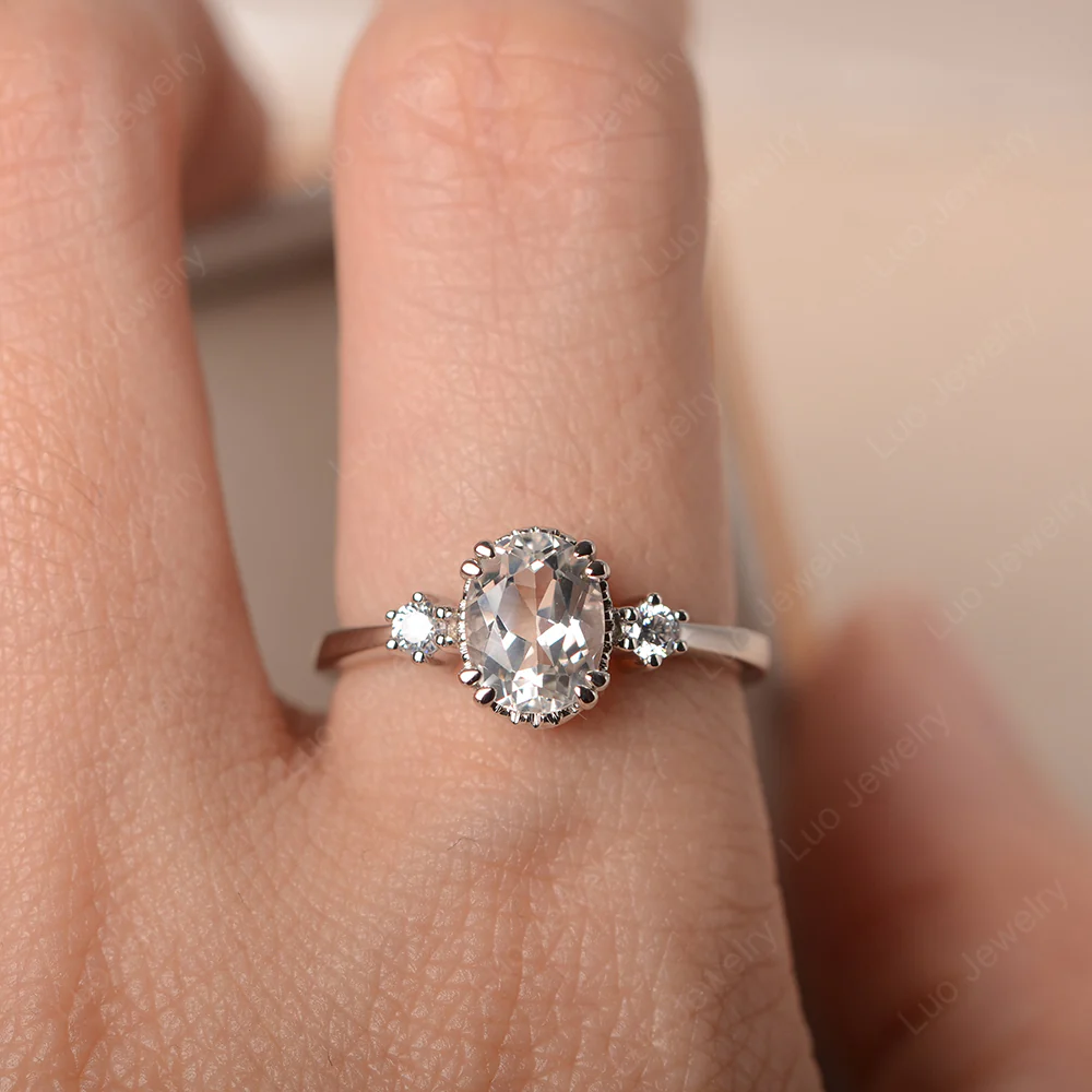 Oval White Topaz Double Prong Ring - Image 5