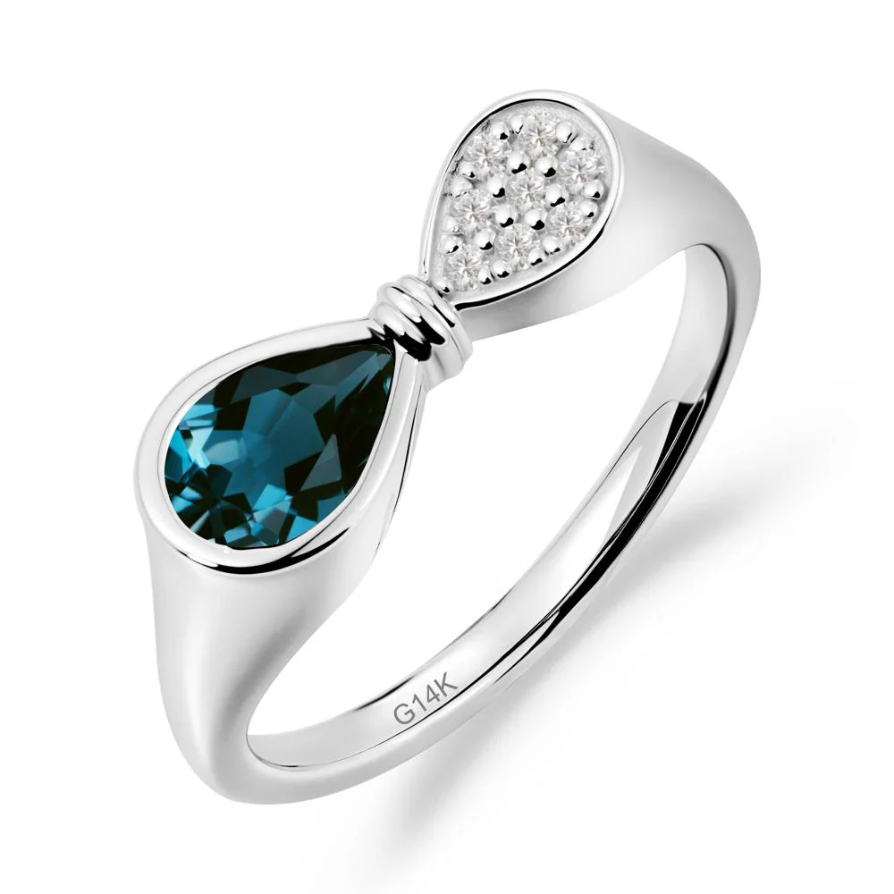 Vintage Pear Cut London Blue Topaz Bow Ring - Image 3
