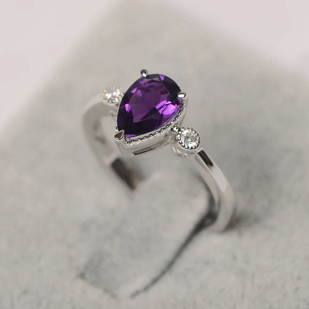 Milgrain Pear Shaped Amethyst Ring