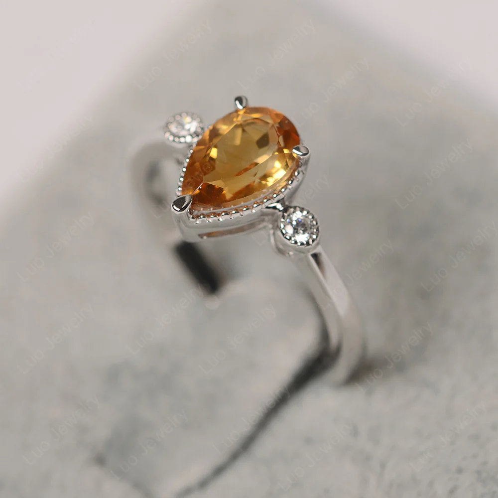 Milgrain Pear Shaped Citrine Ring - Image 2