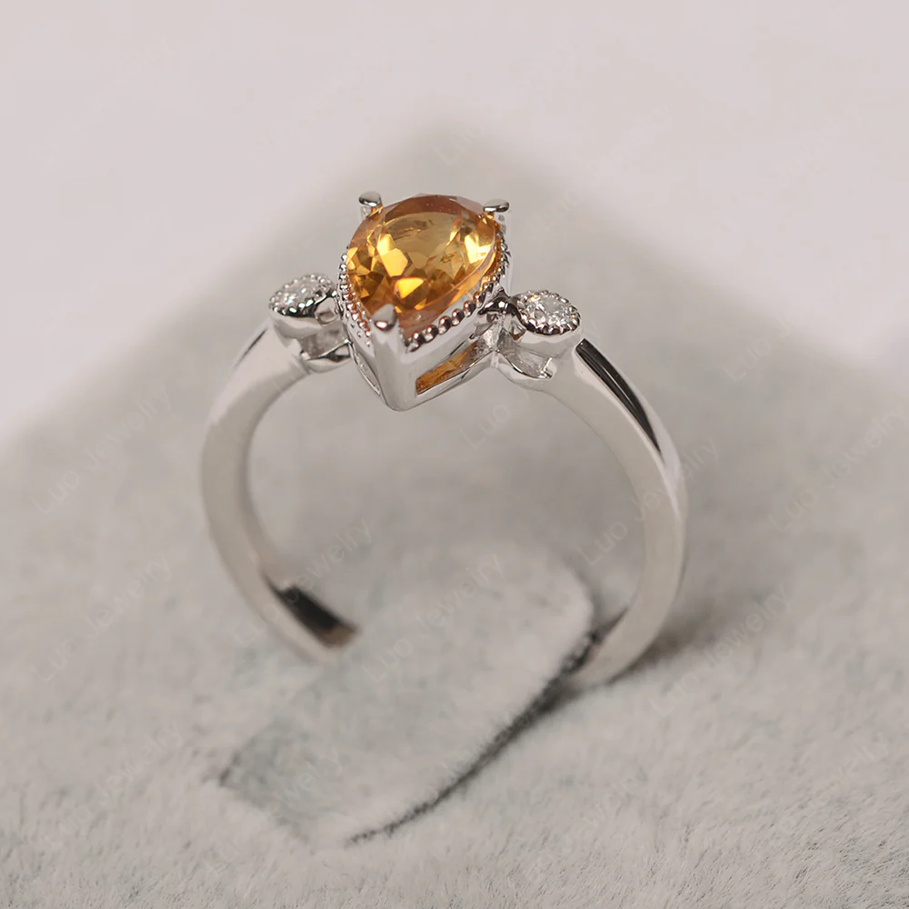 Milgrain Pear Shaped Citrine Ring - Image 3