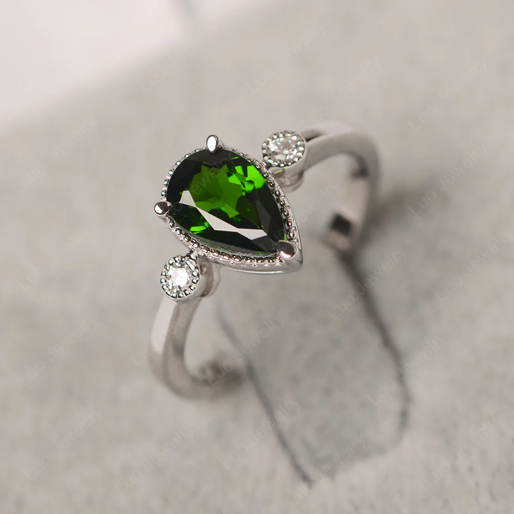 Milgrain Pear Shaped Diopside Ring