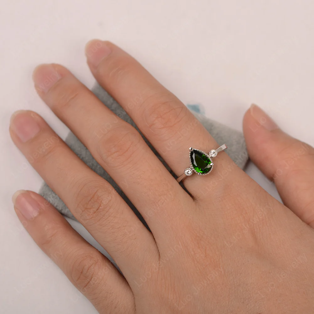 Milgrain Pear Shaped Diopside Ring - Image 4