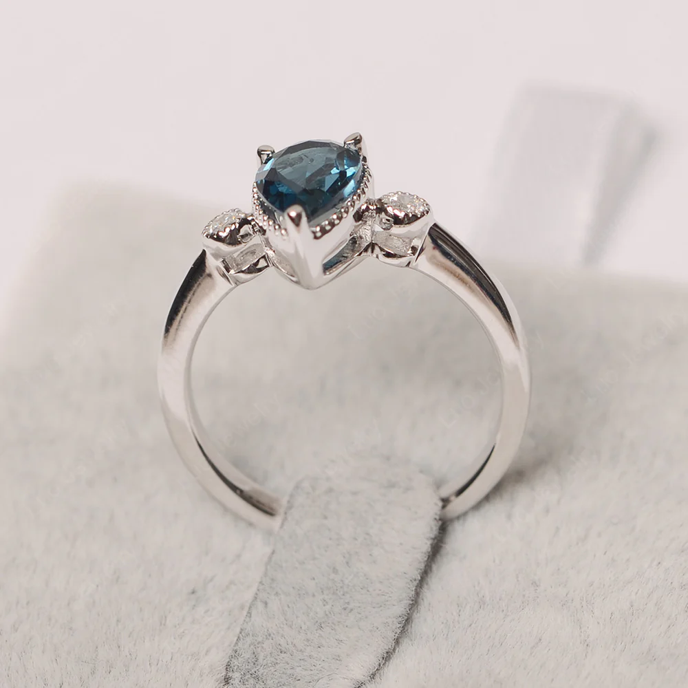 Milgrain Pear Shaped London Blue Topaz Ring - Image 2