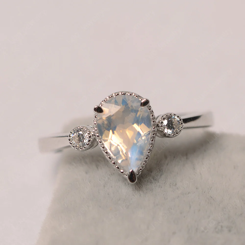 Milgrain Pear Shaped Moonstone Ring