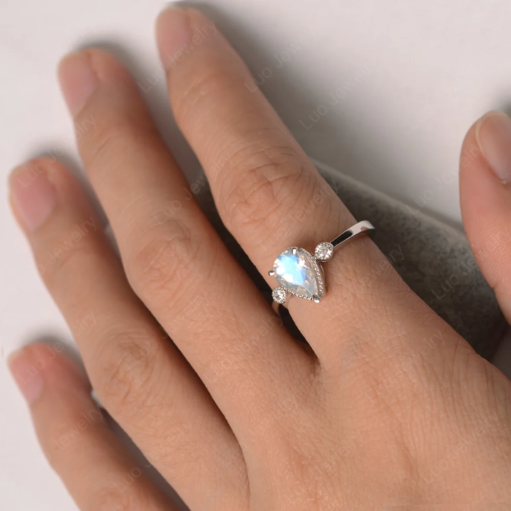 Milgrain Pear Shaped Moonstone Ring - Image 4