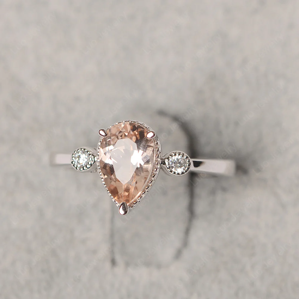 Milgrain Pear Shaped Morganite Ring - Image 2
