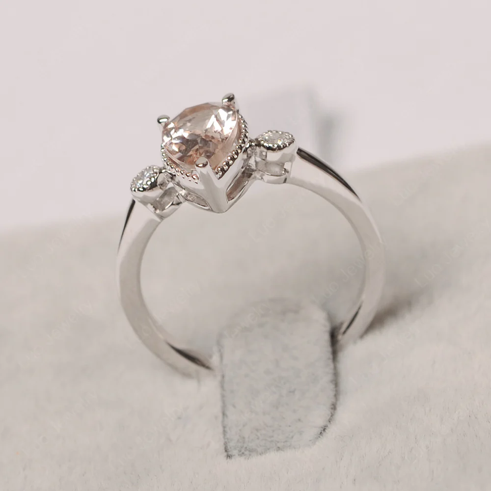 Milgrain Pear Shaped Morganite Ring - Image 3