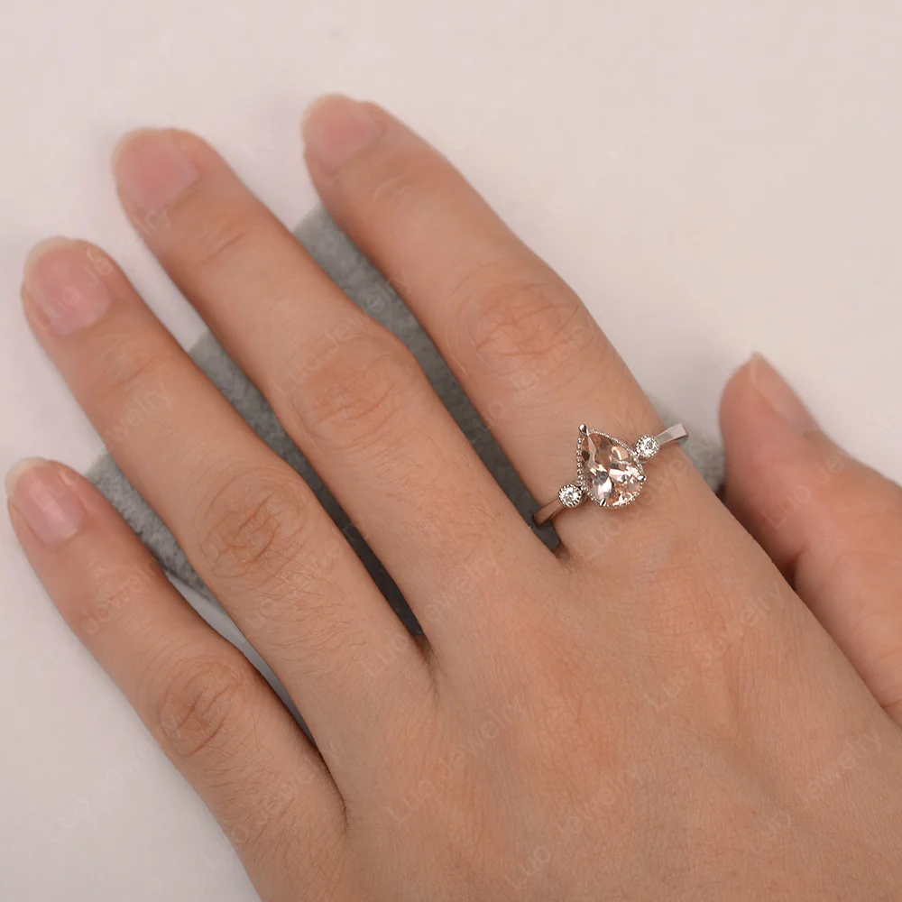 Milgrain Pear Shaped Morganite Ring - Image 4