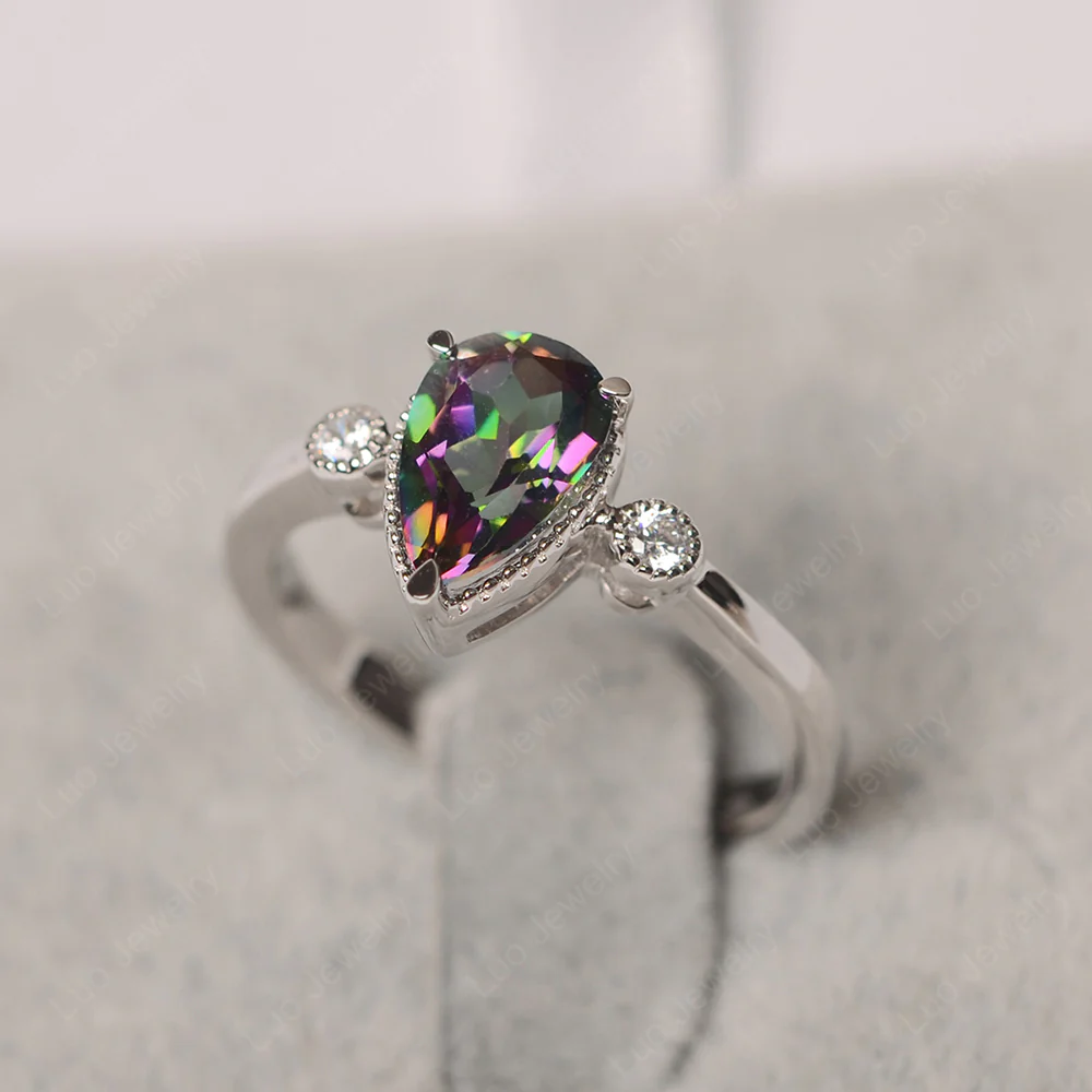 Milgrain Pear Shaped Mystic Topaz Ring - Image 2