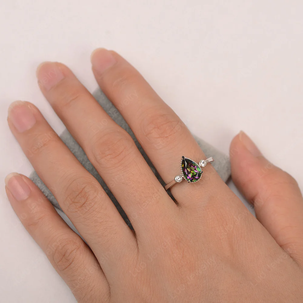 Milgrain Pear Shaped Mystic Topaz Ring - Image 4