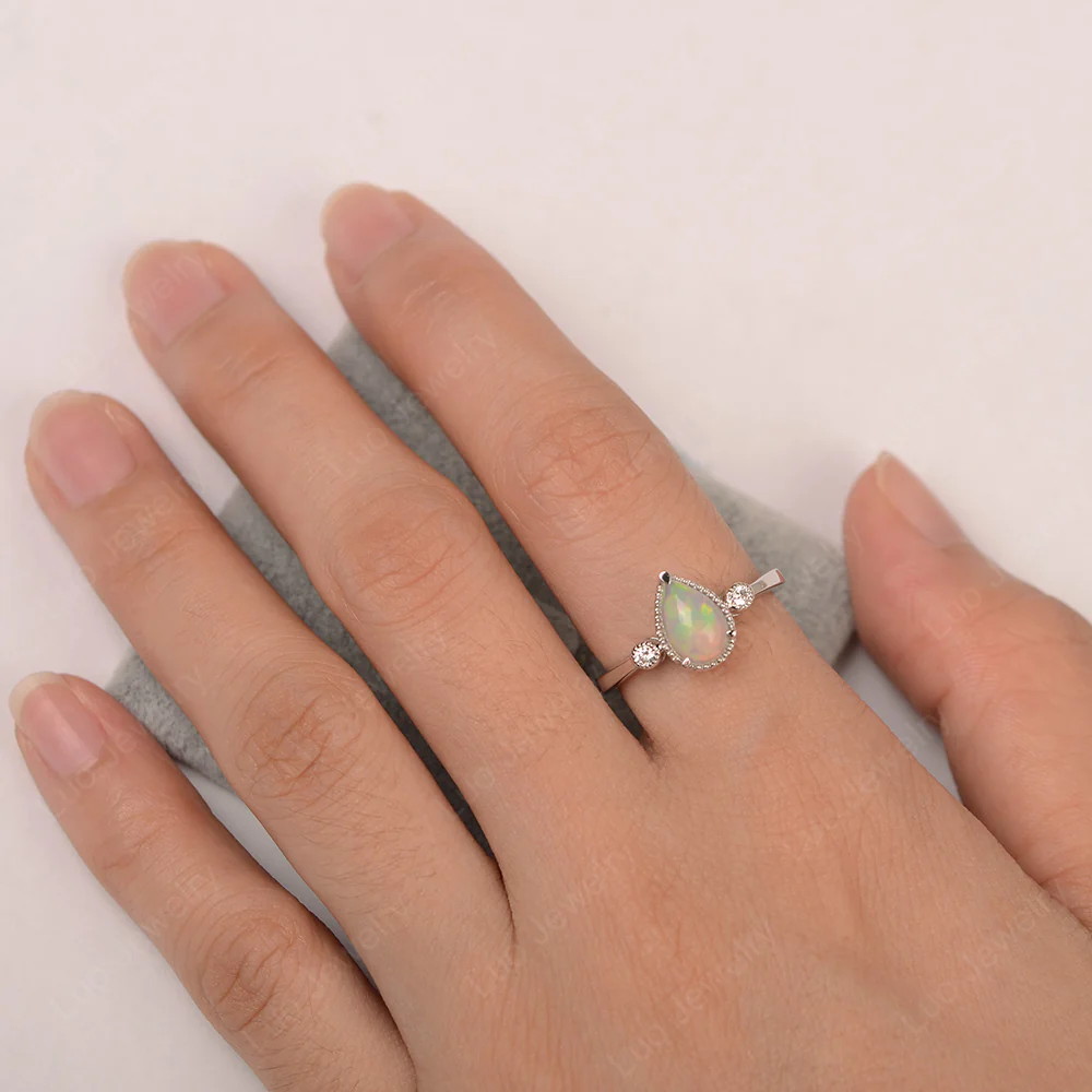 Milgrain Pear Shaped Opal Ring - Image 3