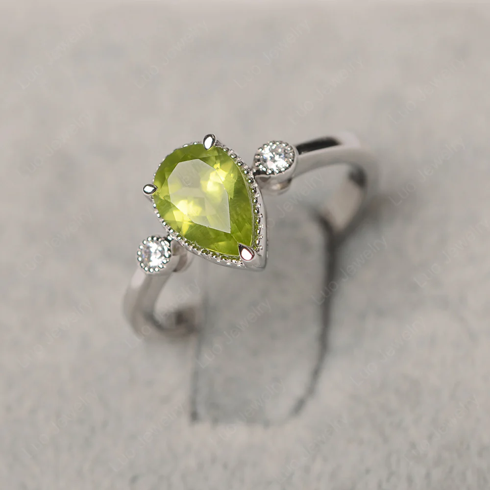 Milgrain Pear Shaped Peridot Ring