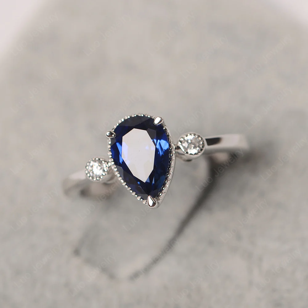 Milgrain Pear Shaped Sapphire Ring