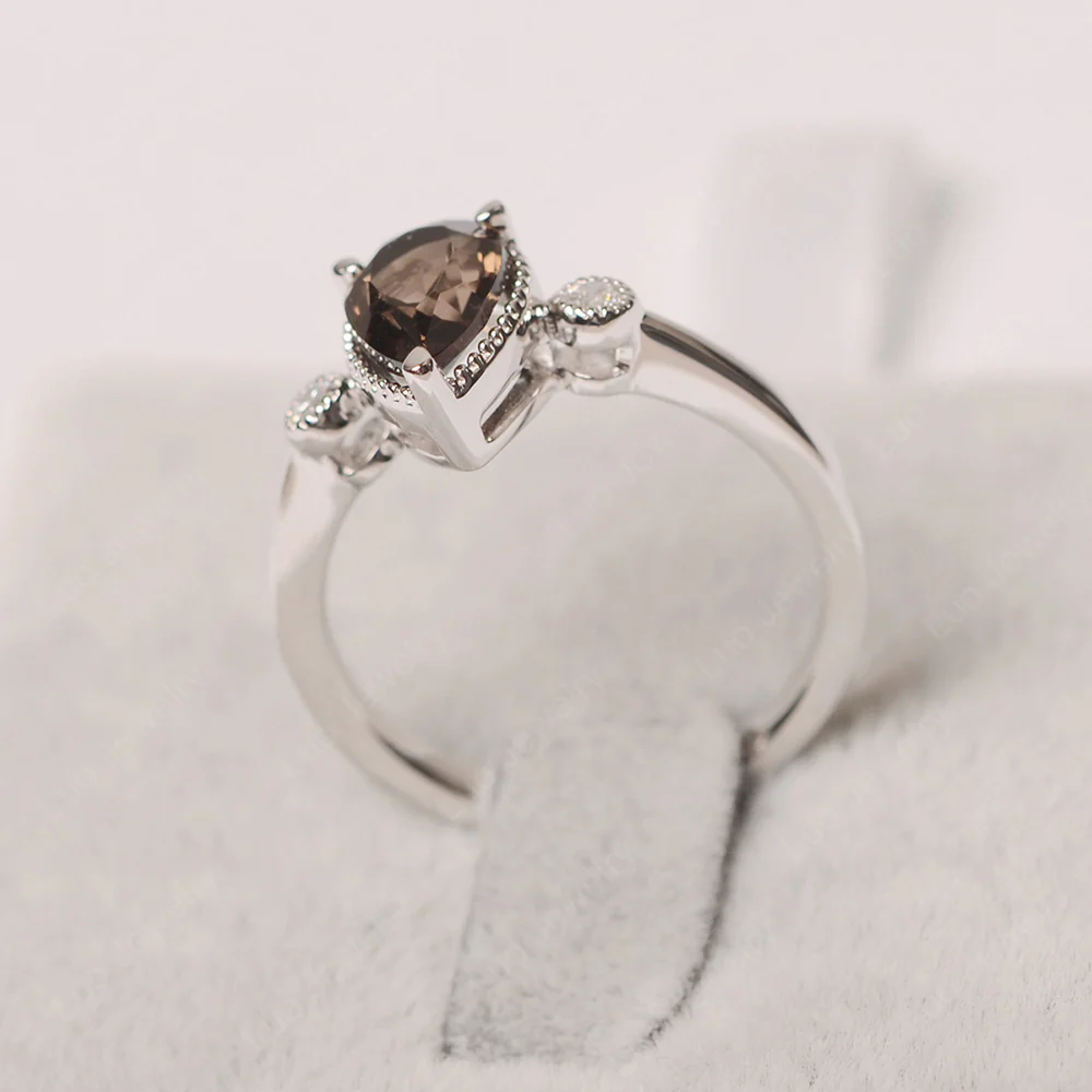Milgrain Pear Shaped Smoky Quartz Ring - Image 3