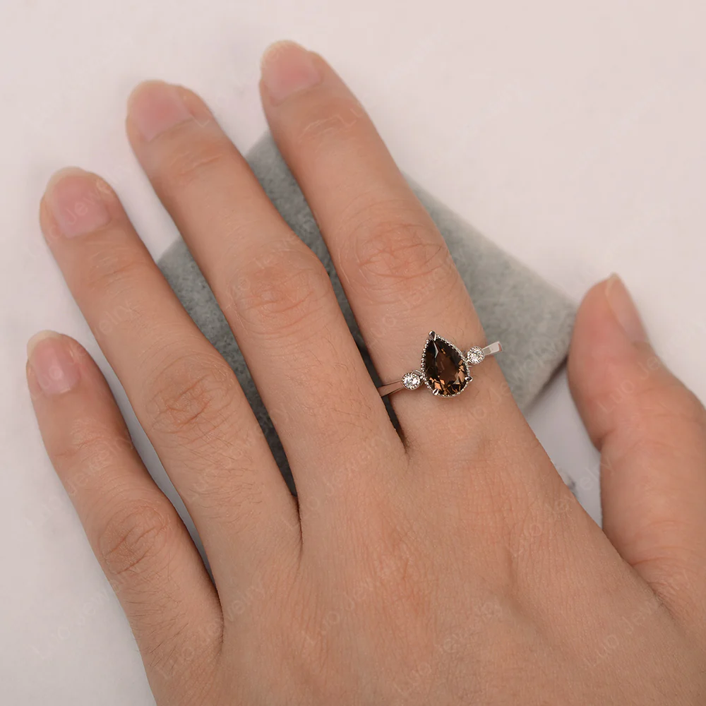 Milgrain Pear Shaped Smoky Quartz Ring - Image 4