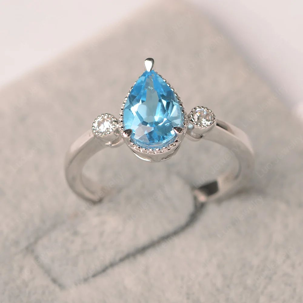 Milgrain Pear Shaped Swiss Blue Topaz Ring