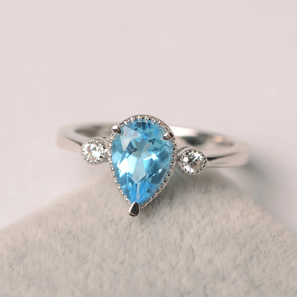Milgrain Pear Shaped Swiss Blue Topaz Ring - Image 2
