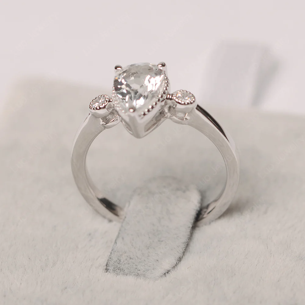 Milgrain Pear Shaped White Topaz Ring - Image 2