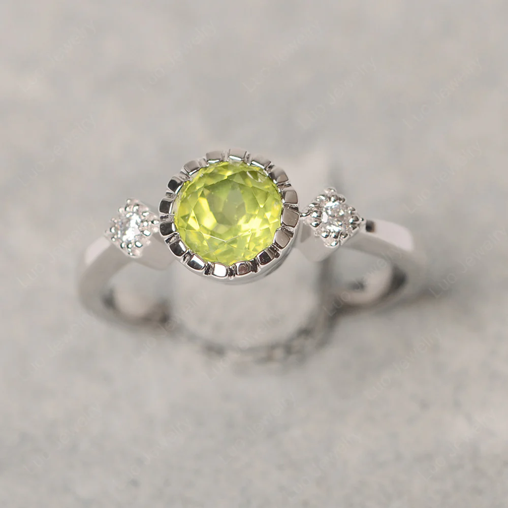Vintage Peridot Ring Bezel Set Art Deco