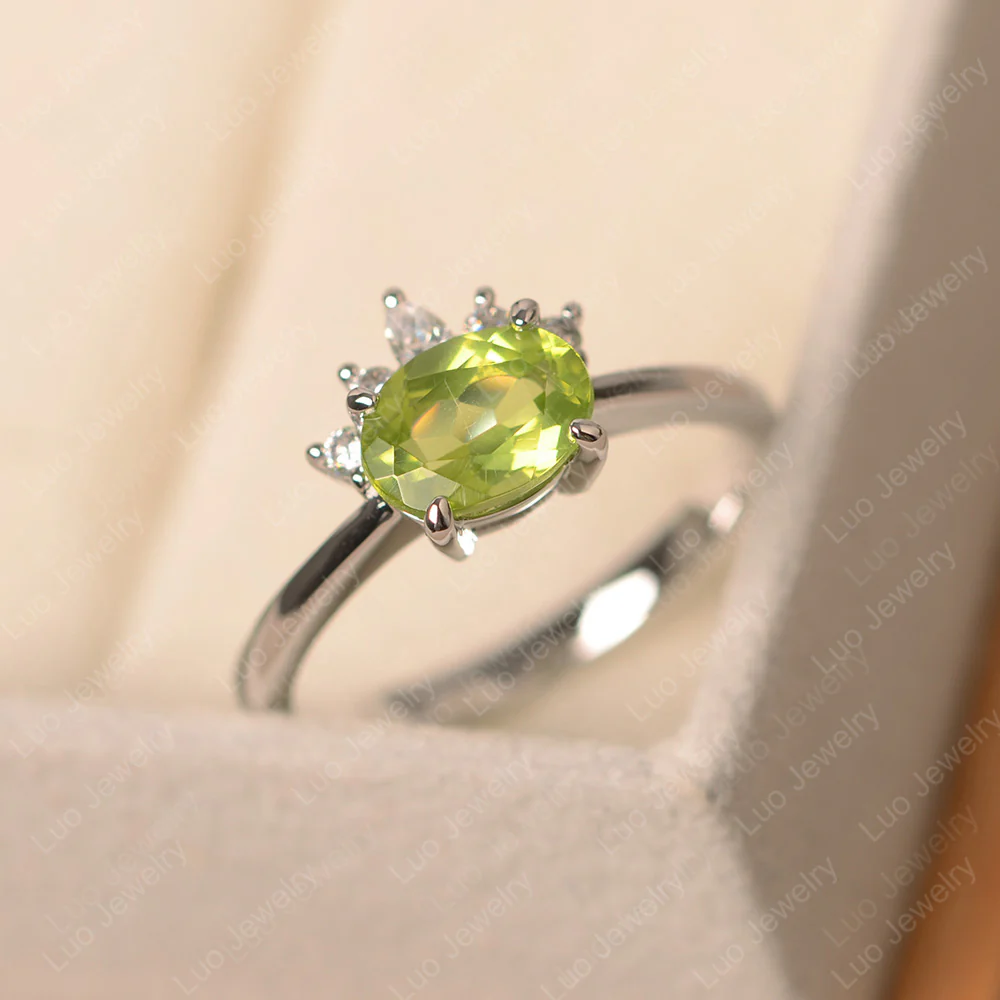 Half Sunburst Oval Peridot Ring - Image 2