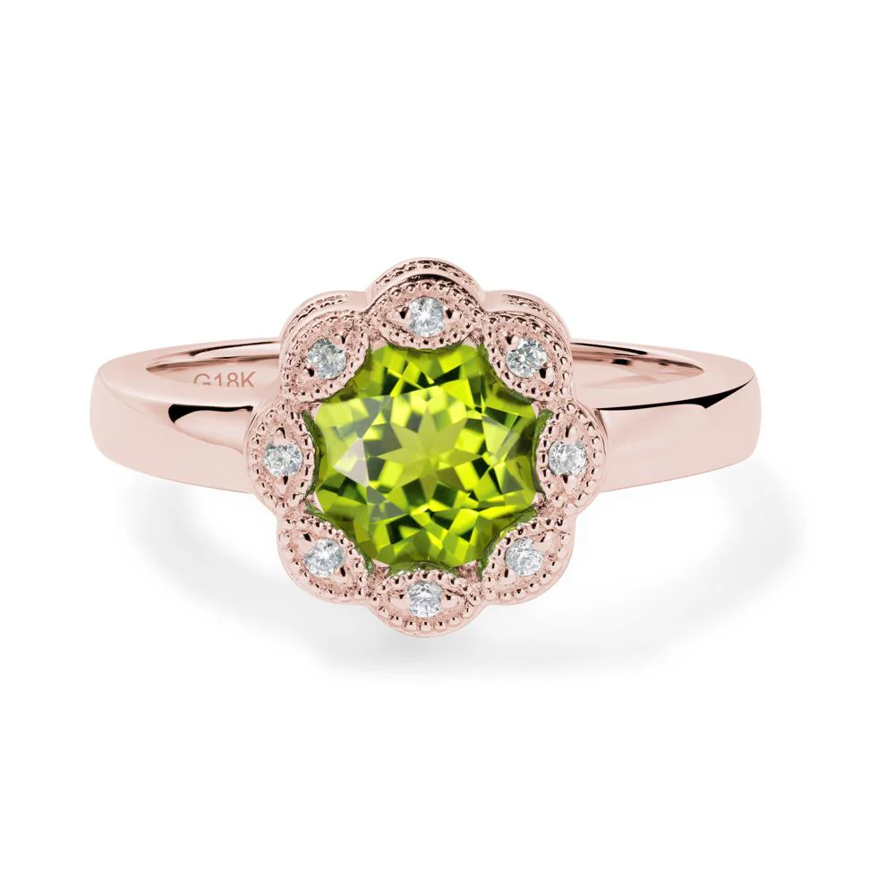 Vintage Peridot Ring Halo Flower Ring - Image 8