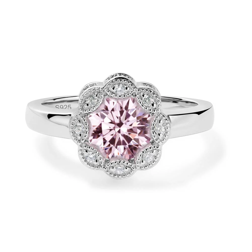 Vintage Pink Cubic Zirconia Halo Flower Ring