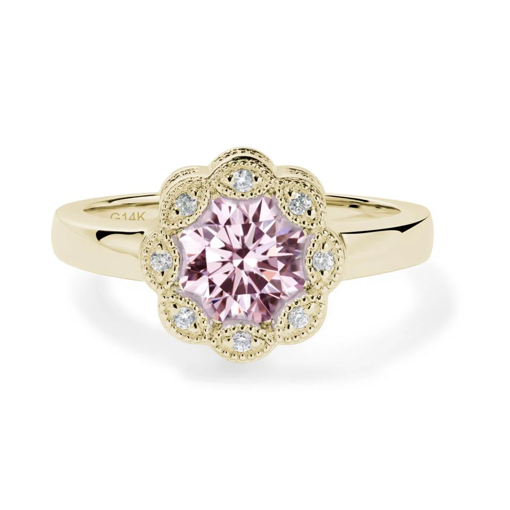 Vintage Pink Cubic Zirconia Halo Flower Ring - Image 2