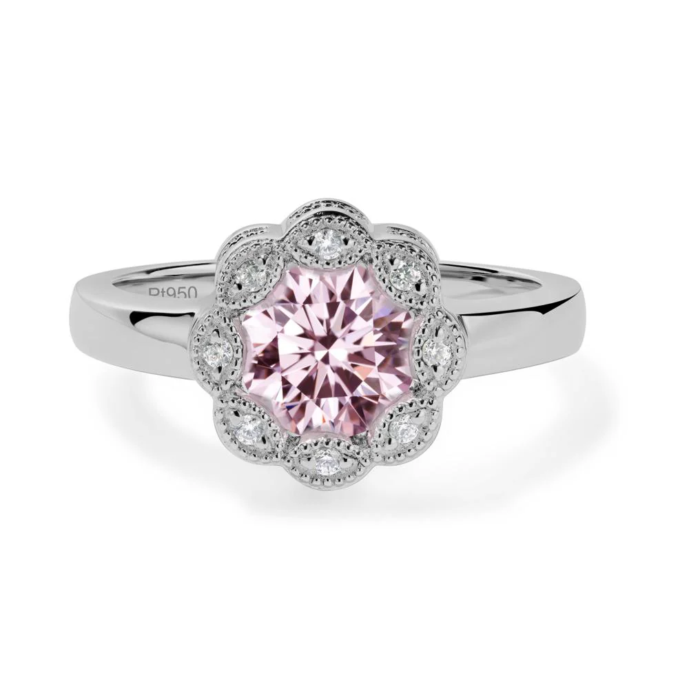 Vintage Pink Cubic Zirconia Halo Flower Ring - Image 3