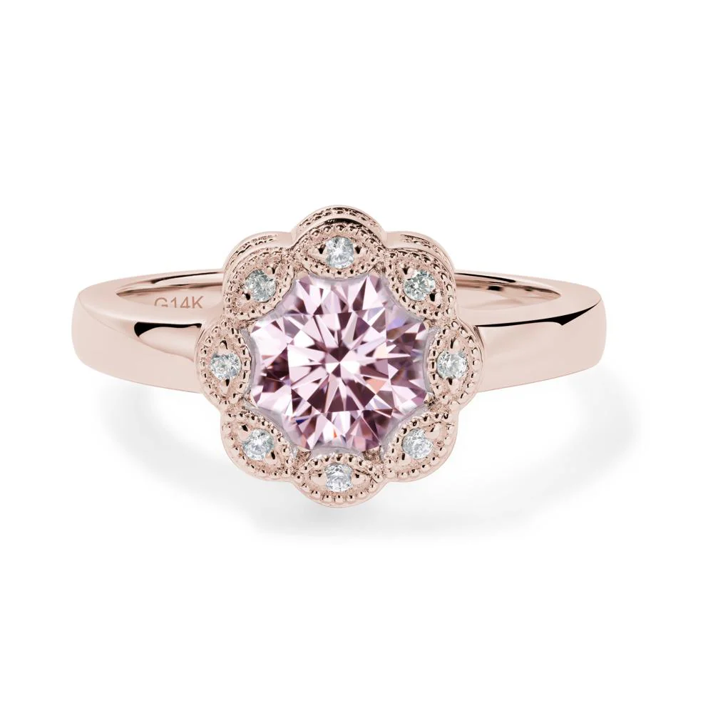 Vintage Pink Cubic Zirconia Halo Flower Ring - Image 7