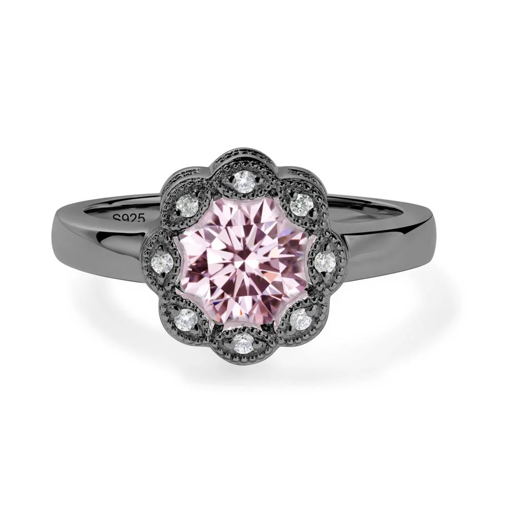 Vintage Pink Cubic Zirconia Halo Flower Ring - Image 8