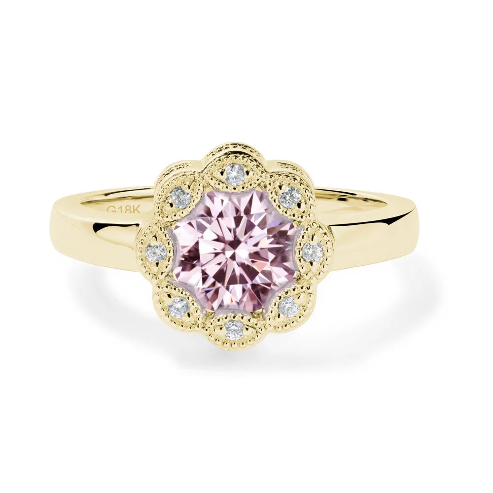 Vintage Pink Cubic Zirconia Halo Flower Ring - Image 9